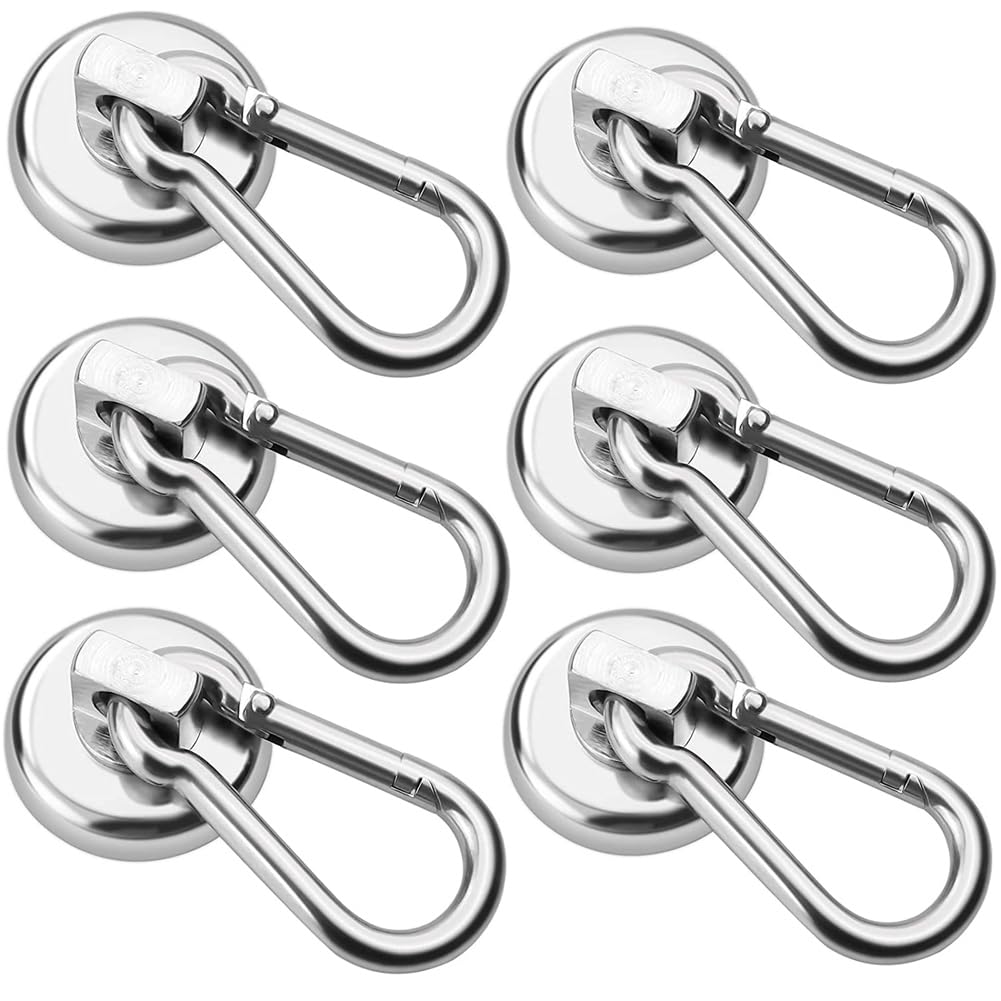 yilin 6 Pack Silver Magnetic Hooks Metal Magnetic Hooks Heavy Duty Magnetic Hooks with Swivel Carabiner Hook,Silver
