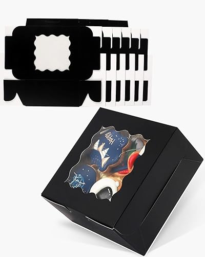 Miniatura 2 de qiqee Caja de panadería negra con ventana, 60 paquetes de 6 x 6 x 3 pulgadas, cajas de galletas negras para pastelería para bodas, cumpleaños y