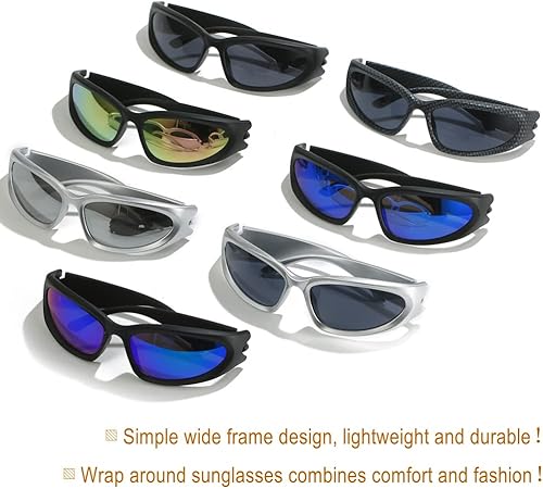 Miniatura 6 de BAWUYI Y2K - Gafas de sol envolventes para hombres y mujeres, gafas cibernéticas deportivas con protección (marco blanco, lente gris)