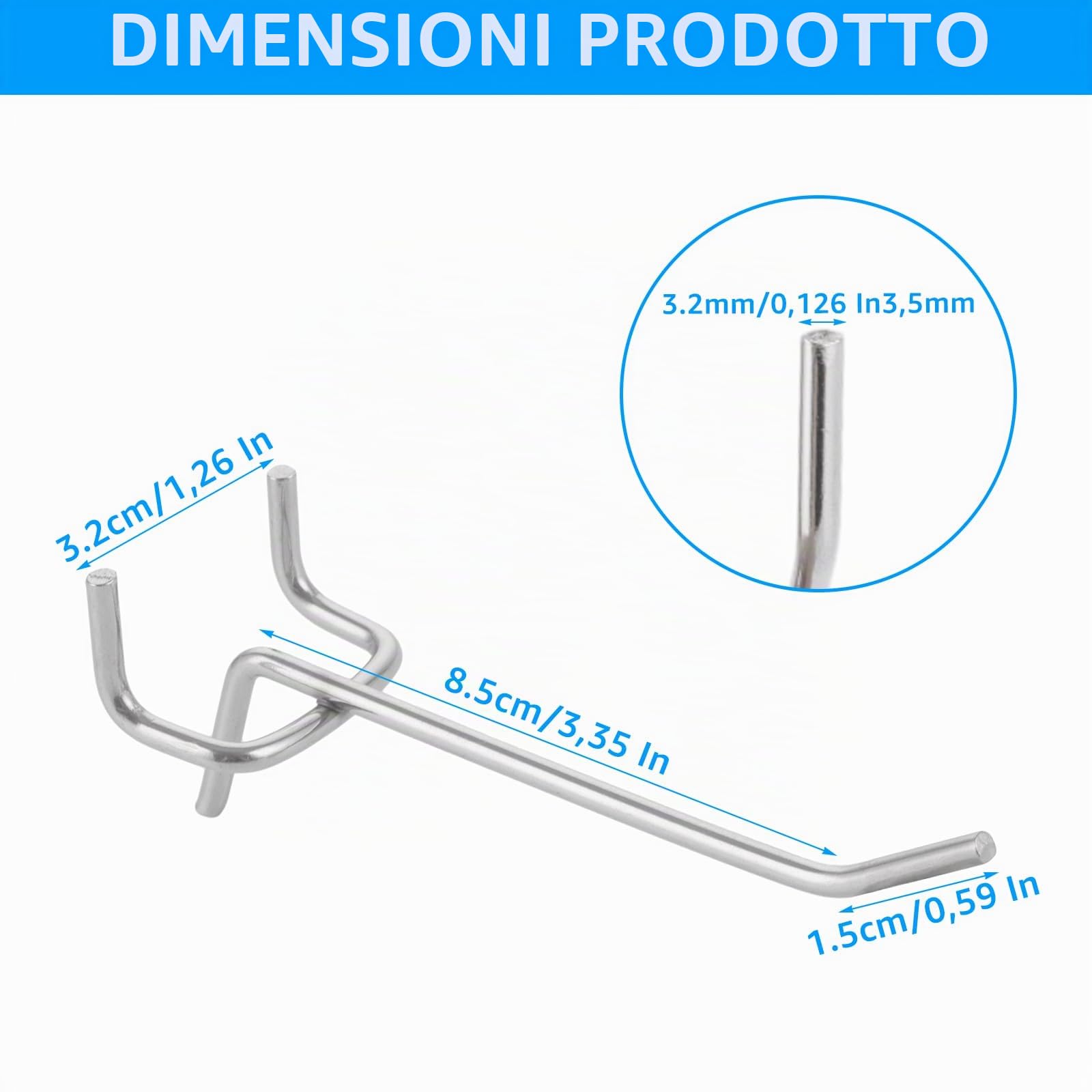 100 ganci da parete con fori da 10 cm, ganci per attrezzi Pegboard, ganci singoli, accessori per lavagna, montaggio a parete, garage, scaffale, officina