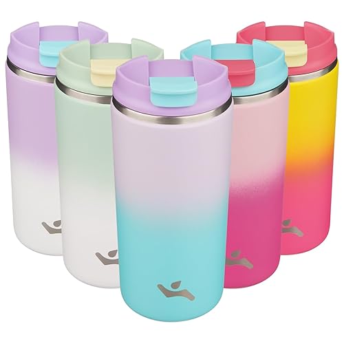 Miniatura 28 de Vaso con tapa, taza de café de viaje de 12 onzas, botella de agua aislada al vacío de doble pared de acero inoxidable con aislamiento térmico, color