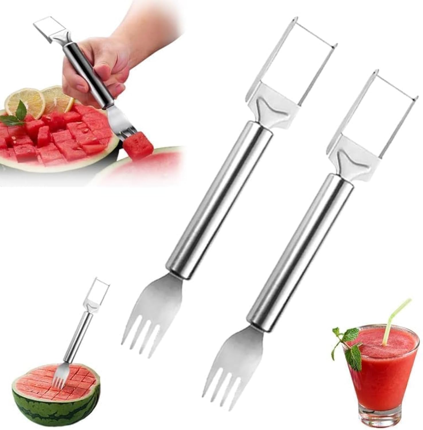 Cortador y rebanador de sandía con tenedor 2 pcs miniatura 1