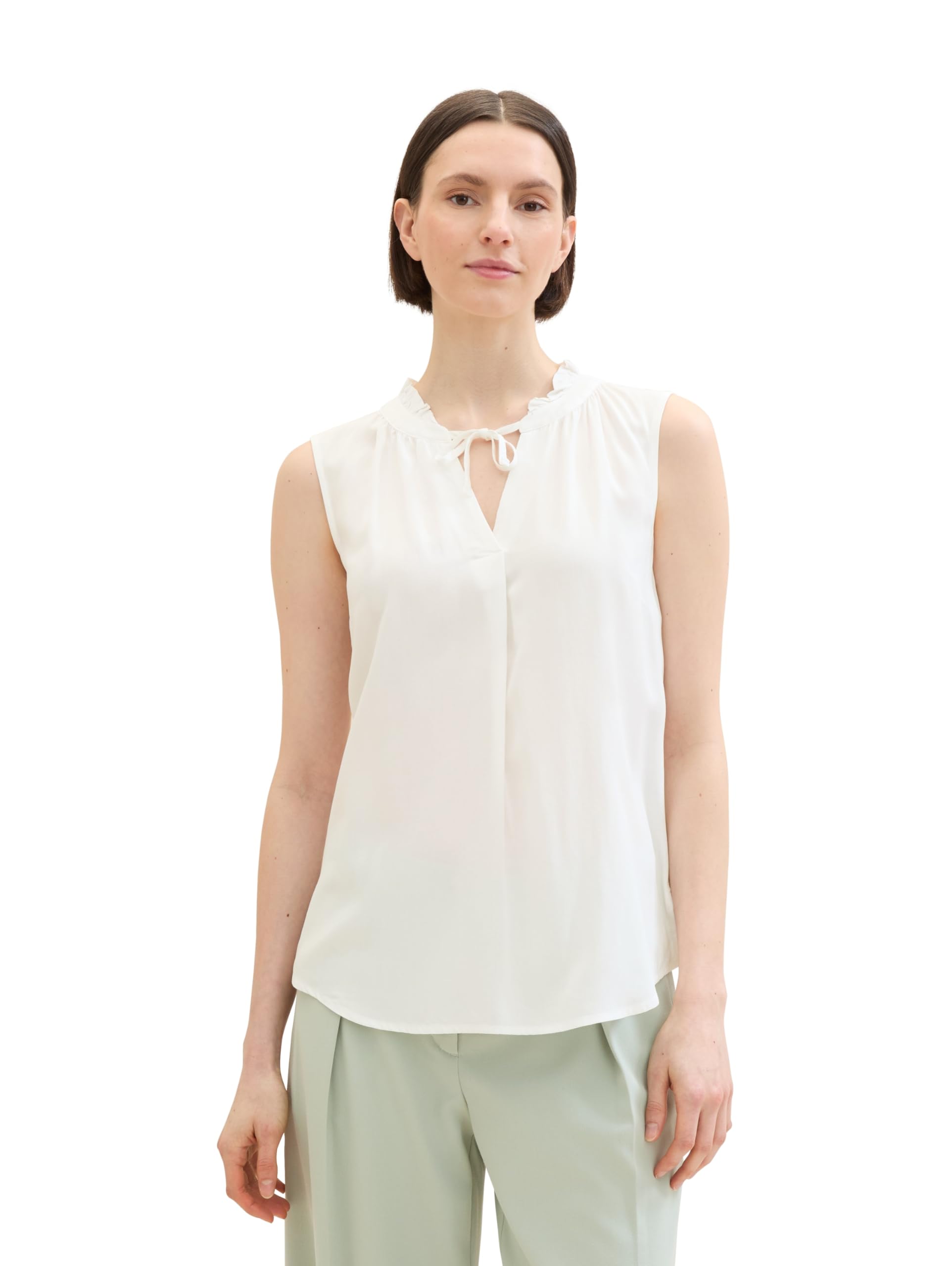 TOM TAILOR Women's 1042950 Basic Blouse with Ruffle Detail on The Collar, 10315 Whisper White, 8