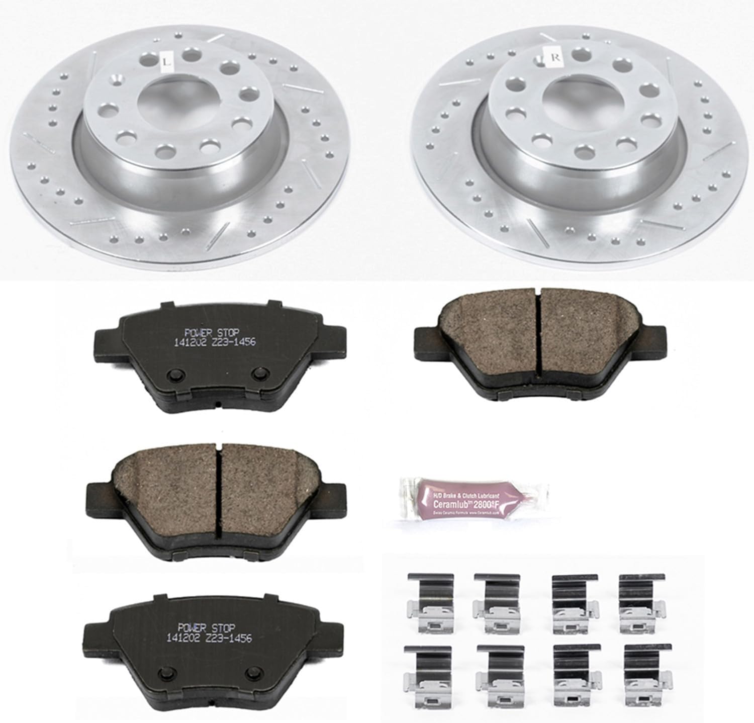 PowerStop Rear Brake Kit For Audi A3 2010-13 |A3 Quattro 2010-13 |Volkswagen Beetle 2012 |Eos 2009-16 |Golf 2010-14 - Drilled and Slotted Disc Rotors with Ceramic Brake Pads Replacement, K5667