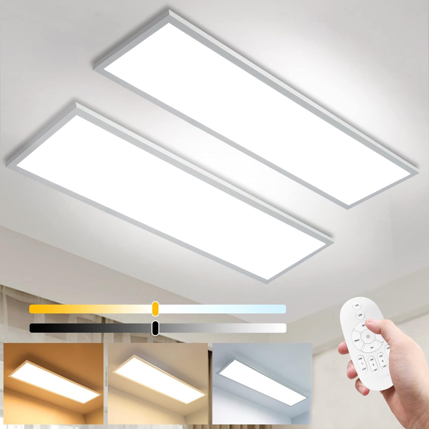 Thanger Plafon Panel LED de Techo 120x30CM, Panel Superficie de luz Regulable con Mando a Distancia, 3000K-6500K Iluminación Intensa Adecua da para Oficina, Taller, Garaje o Salón