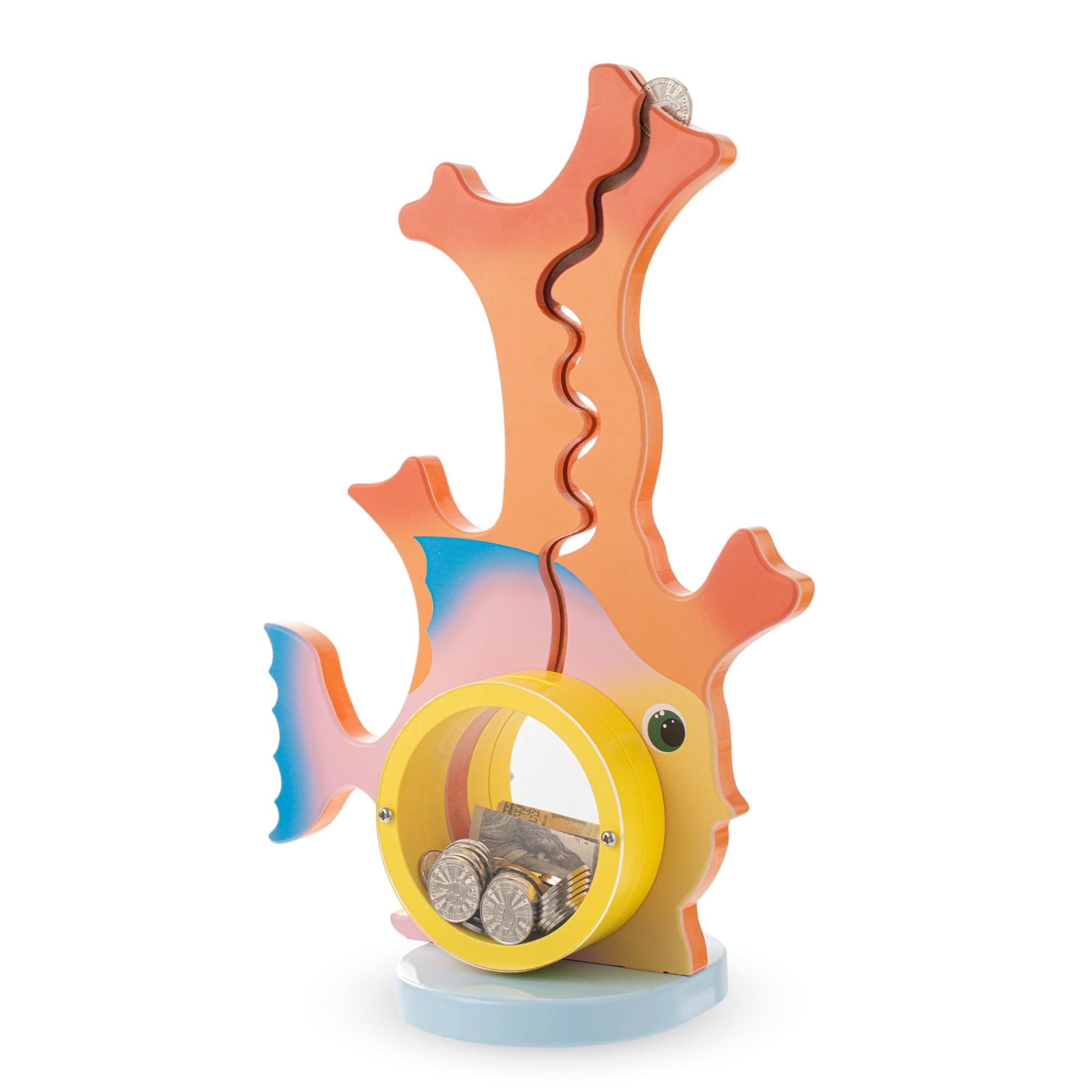 Wooden Fish Piggy Bank for Boys Kids Girls Clear Big Belly Animal Coin Bank for Toddler Birthday Christmas Real Money Toy