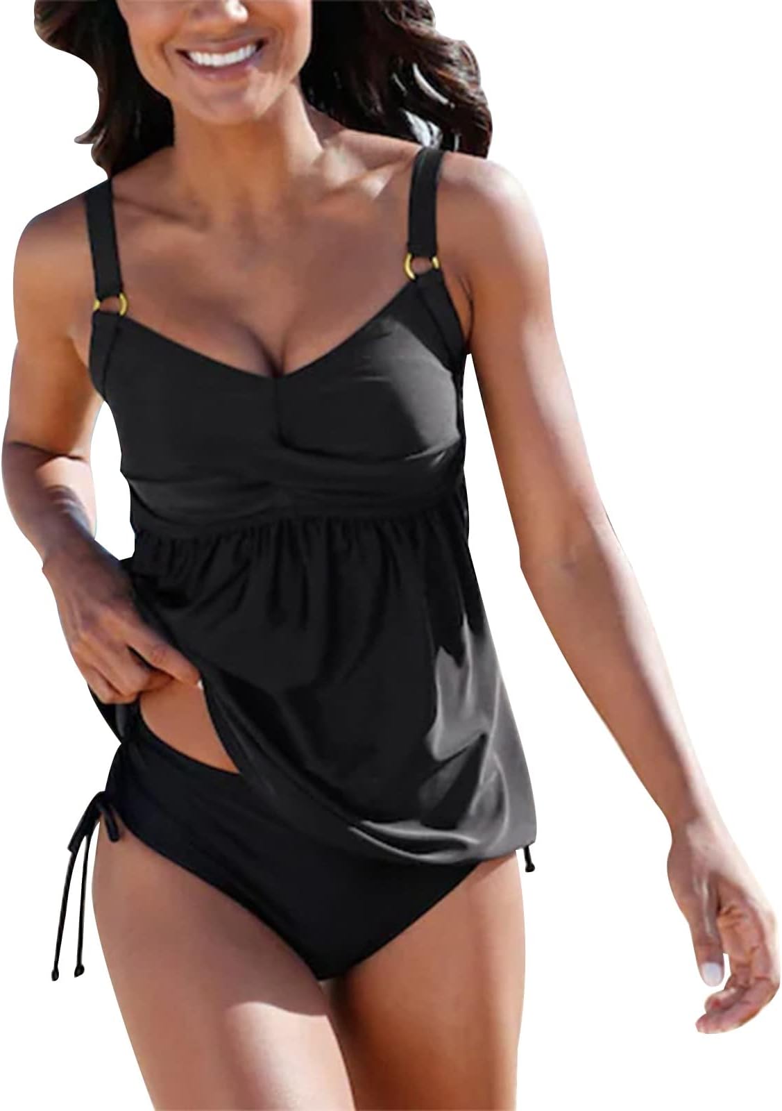 Solid Color Kink Suspender Swimsuit Two Piece Drawstring Bikini Swimsuit Sequin Bikini