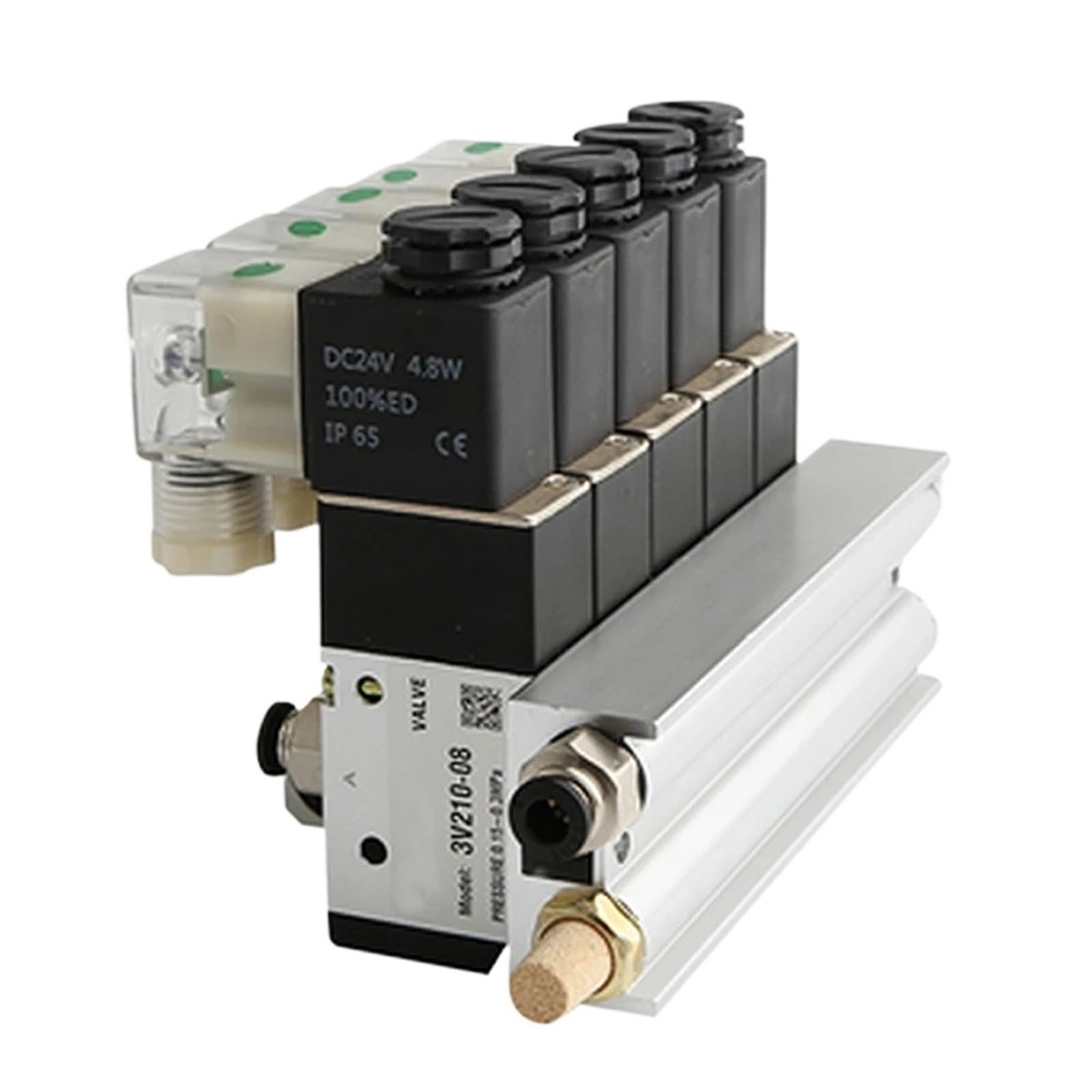 Bloque de electroválvula neumática 3V210-08, 220 V, 24 V, opción múltiple, con silenciador, base de montaje, colector, 2/3/4/5/6 filas, 3 puertos(2 Row 6mm fitting,AC220V)