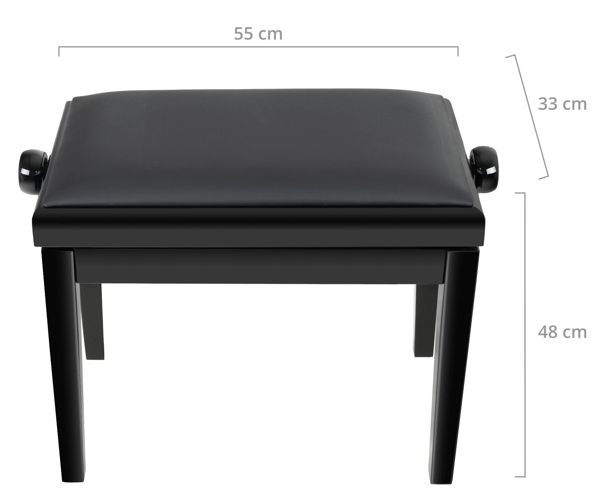 Classic Cantabile Pianobank Modell A - abnehmbare Sitzfläche - Polster aus Kunstleder - Höhenverstellbar von 48 bis 58 cm - 2-fache Kreuz-Mechanik - Massive Holzkonstruktion - Schwarz Hochglanz