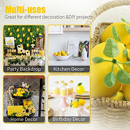 Haiops 12 Pcs Artificial Lemons With Leaves Lifelike Lemons Fruit Fake Lemon Fruit Decor For Home Kitchen Table Cabinet Decoration #TOP2