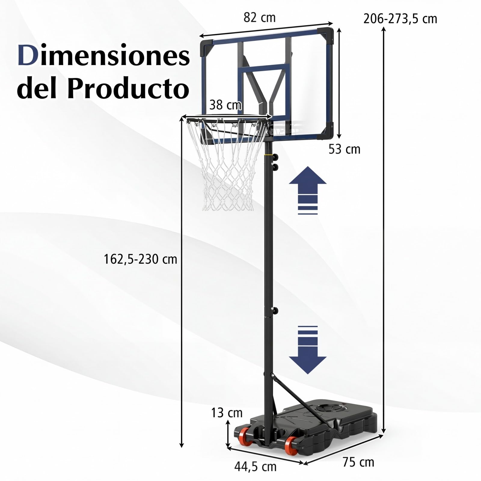 GYMAX Aro de Baloncesto para Niños, Canasta Ajustable, Altura Regulable, Base Rellenable con 2 Ruedas, Soporte para Interior y Exterior para Niños y Jóvenes