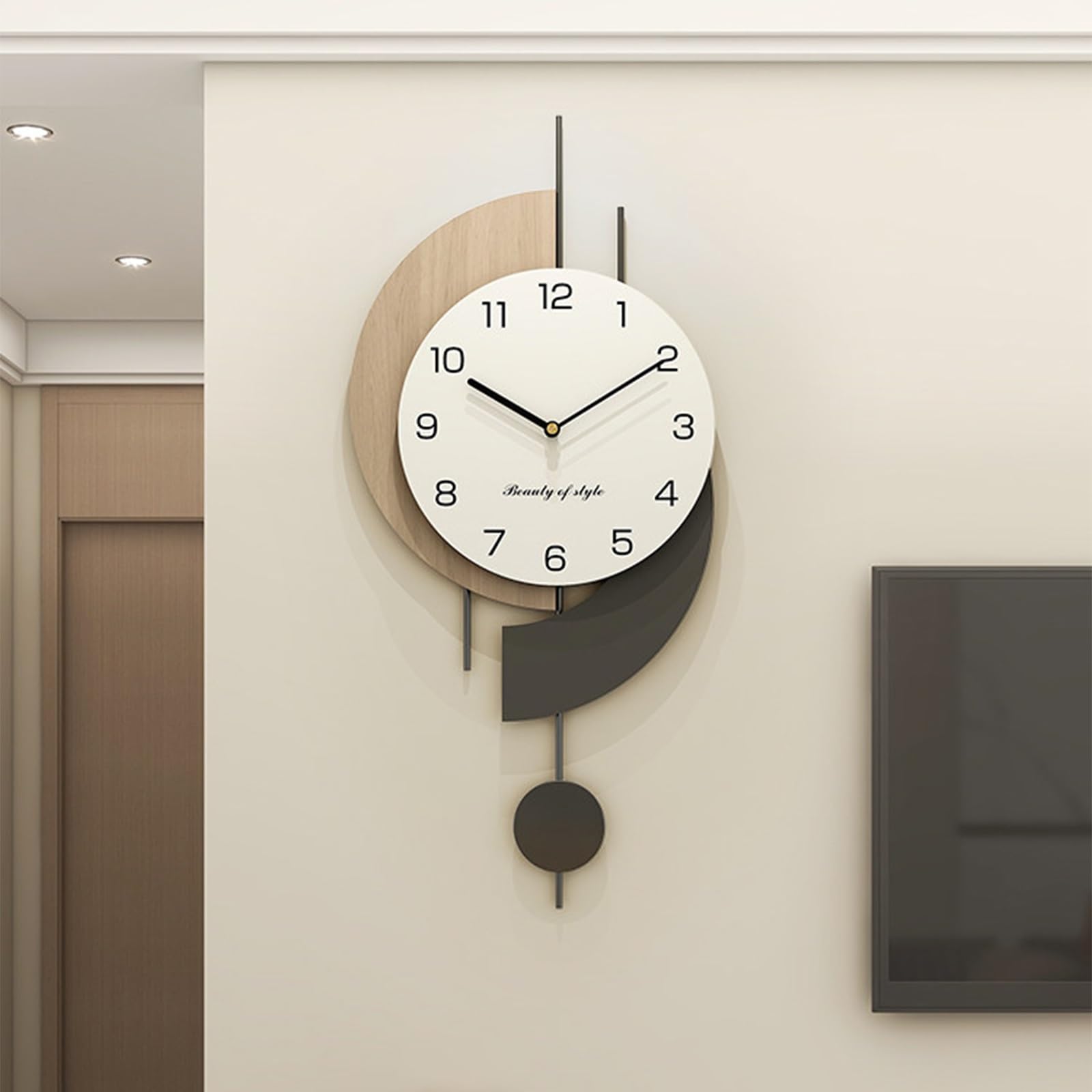 Horloge murale moderne pour salon : design scandinave en bois et balancier silencieux