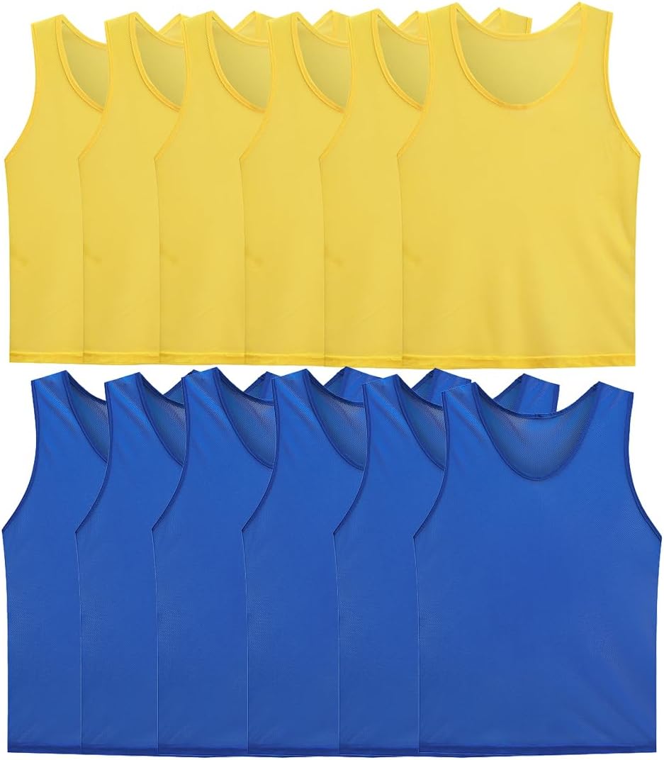 12 Pinnies Nylon Mesh Team Practice Jerseys Vest for Youth Sports
