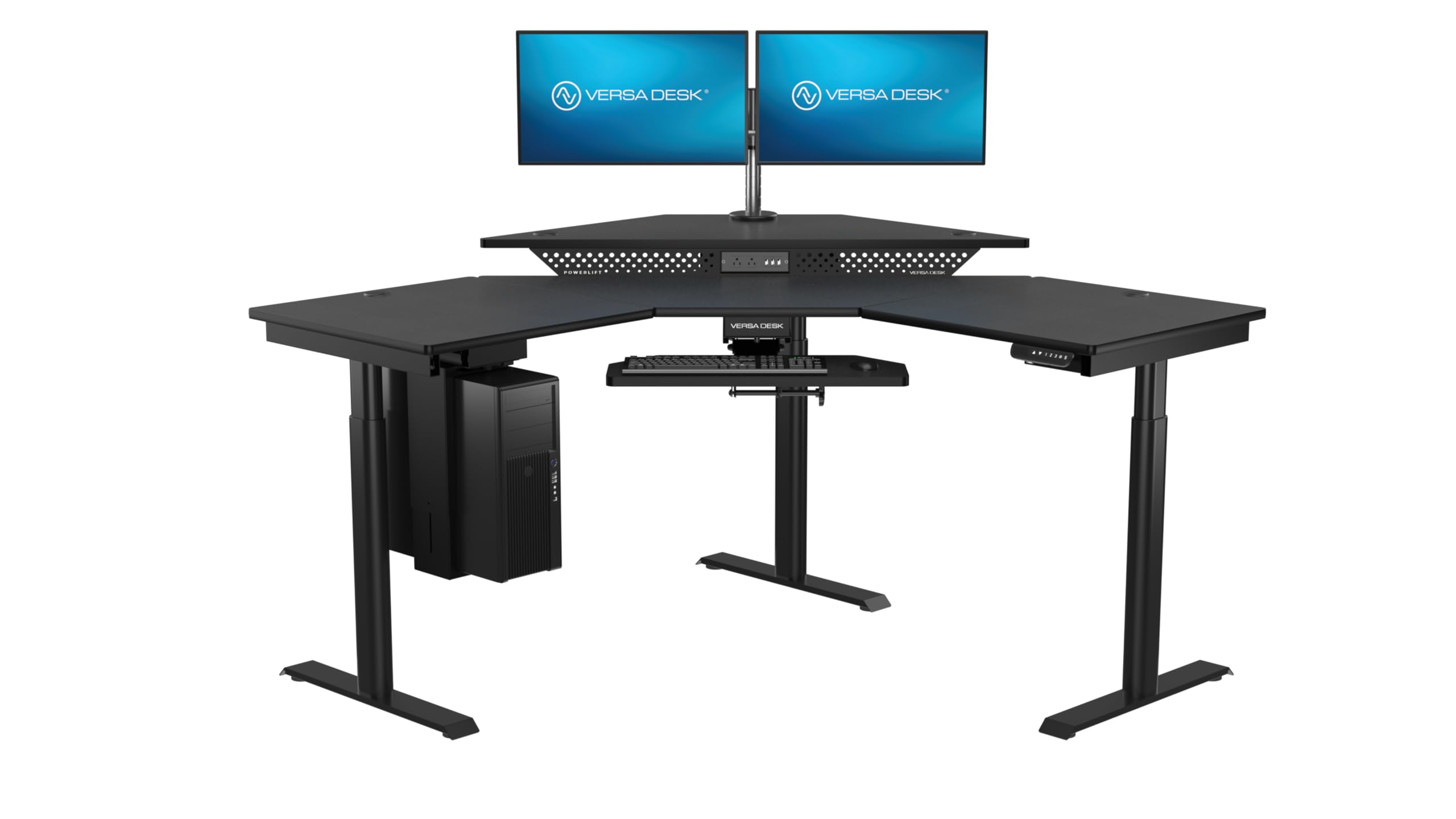 VERSADESK 60" x 60" Electric L-Shaped Corner Standing Desk, Commercial Grade Height Adjustable Sit Stand Workstation, Ergonomic Computer Desk for Home Office, Black Frame, Black Surface