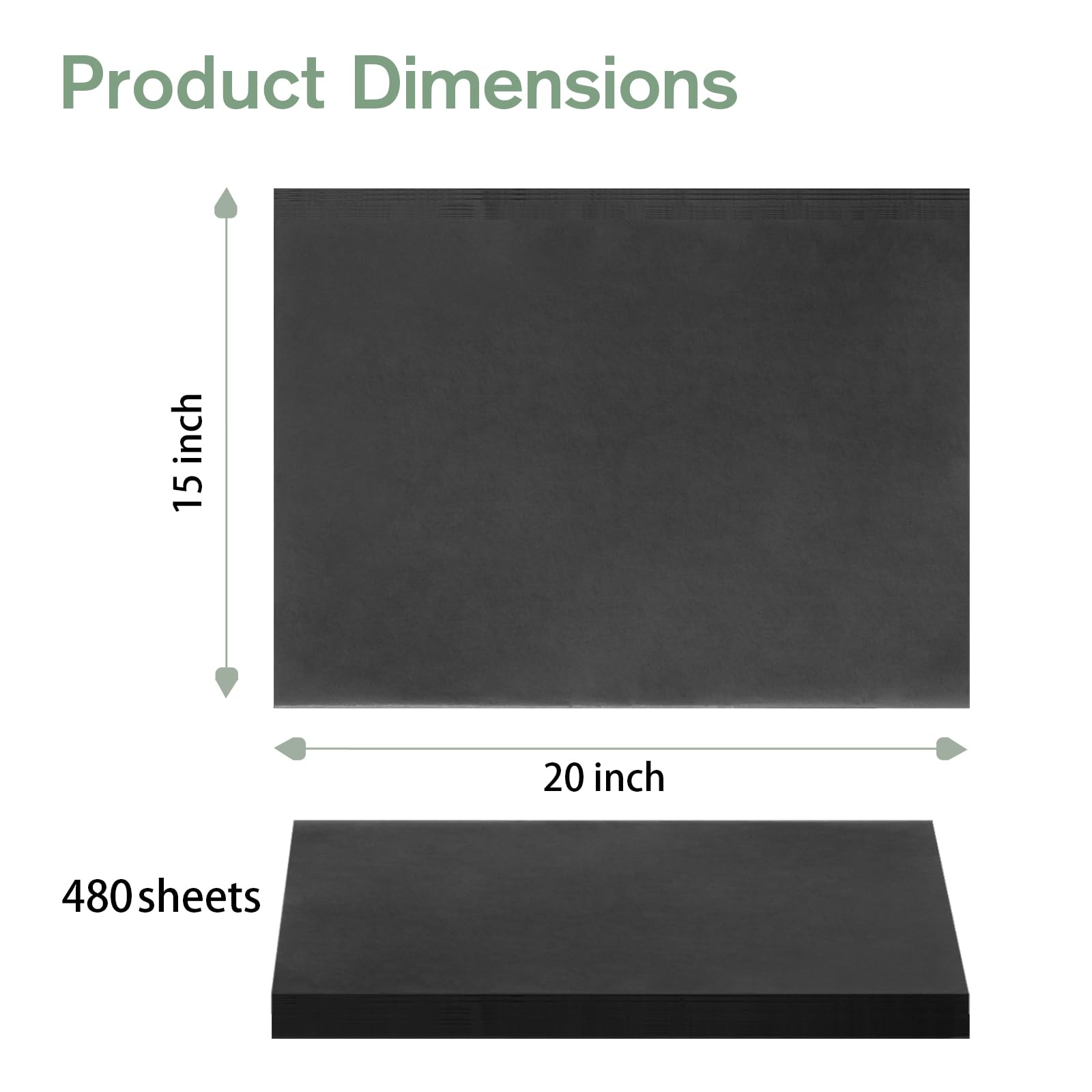 Simetufy Papel de seda negro para bolsas de regalo, 480 hojas de papel de regalo negro de 15 x 20 pulgadas, papel de seda de regalo a granel para manualidades, día de la madre, vacaciones, cumpleaños