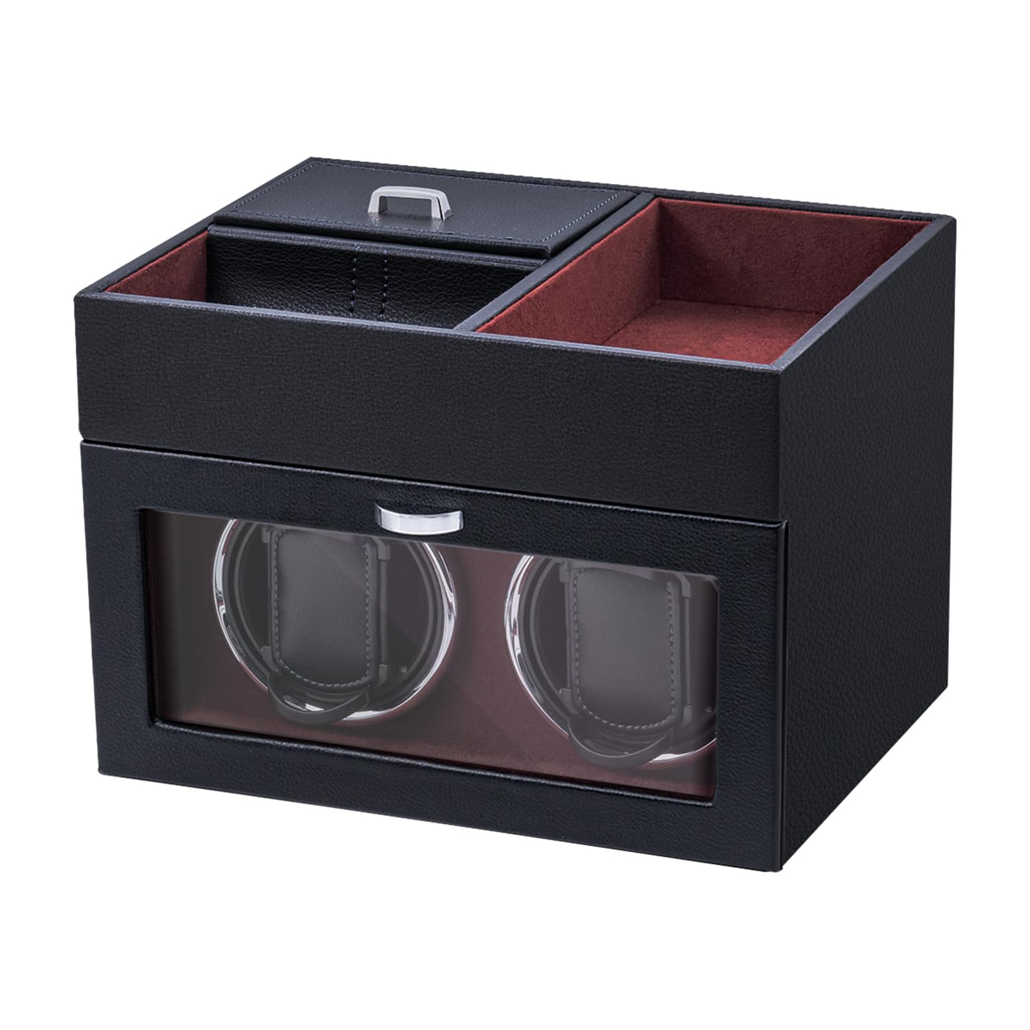 Mcbazel Multifunzionale Scatola Carica Orologio per 2 Orologi,Orologi Automatici Display LED Luce Scatola di Carica dell'Orologio Gioielli con Motore Silenzioso 1 Modalità di Rotazione -Vino Rosso