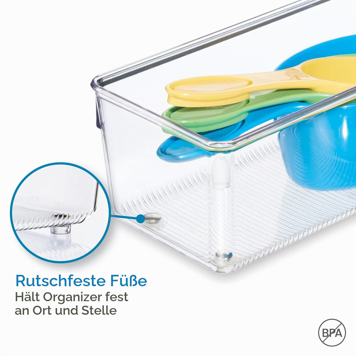 iDesign Schubladen Organizer, mittelgroßer Schubladeneinsatz aus Kunststoff, Besteckkasten für Schubladen in Küche, Bad und Büro, durchsichtig, 10 cm x 20,5 cm x 7,5 cm