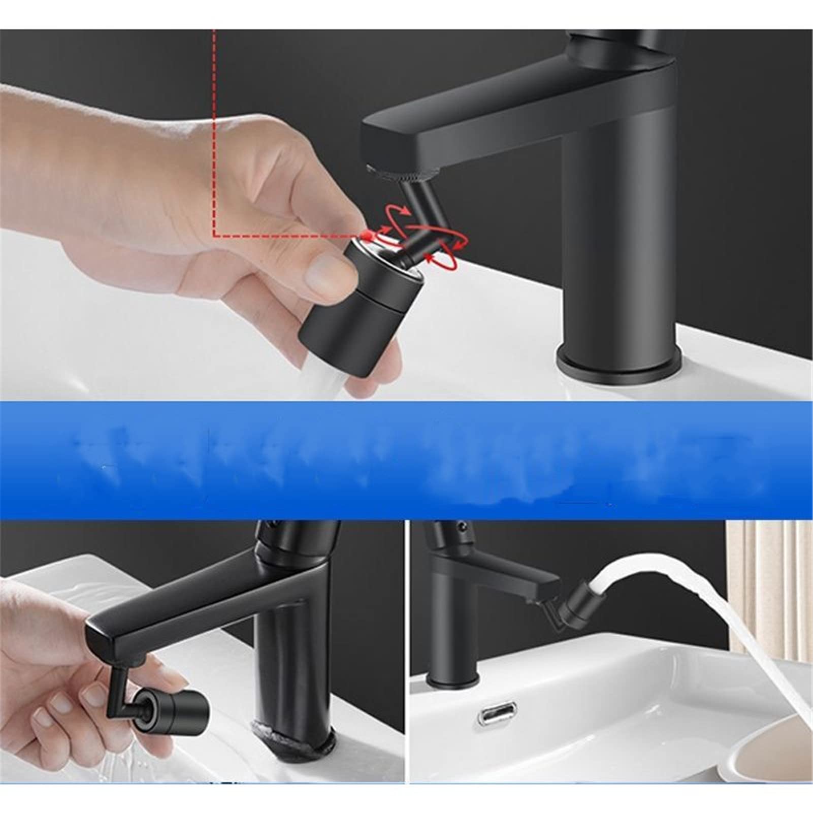 Aireador De Grifo de 720 Grados, Grifo de Doble Función, Grifo Universal Dispositivo de Extensión de Rociador Filtro, Grifo Anti-Salpicadura, con Juntas (3 Piezas,Negro)