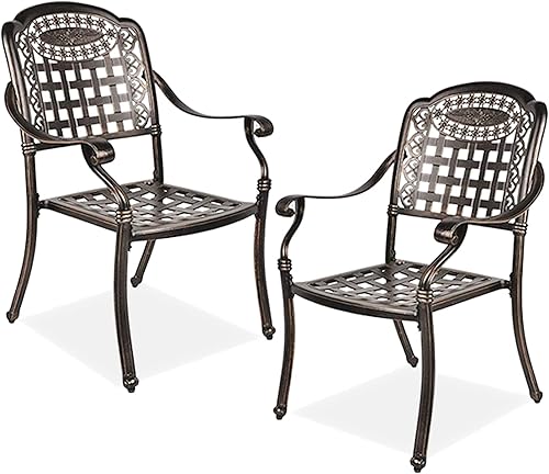 Miniatura 7 de LEISU Silla de comedor de aluminio fundido de 2 piezas, sillas de bistró para el hogar, patio, jardín, terraza (2 sillas)