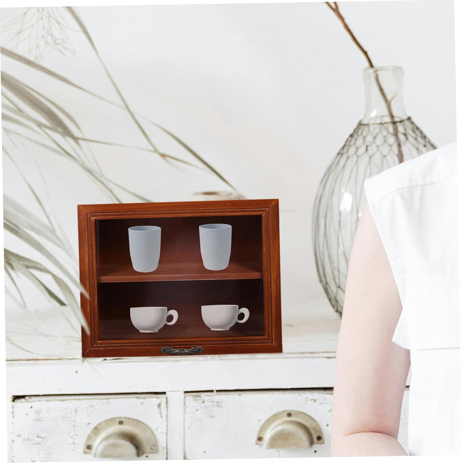 Creative Storage Box for Cups and Cosmetics Vintage Style Display Case Capacity Organizer for Home and Vanity Use for Jewelry Stationery and More