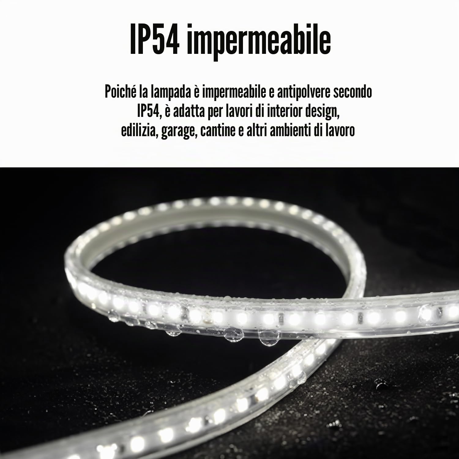 Striscia LED 10 metri,90W,11.000lm,6500K,IP54,Faretto led da,Espandibile fino a 70 metri,Scale interne,Garage,Giardino,Architettura(con avvolgicavo)
