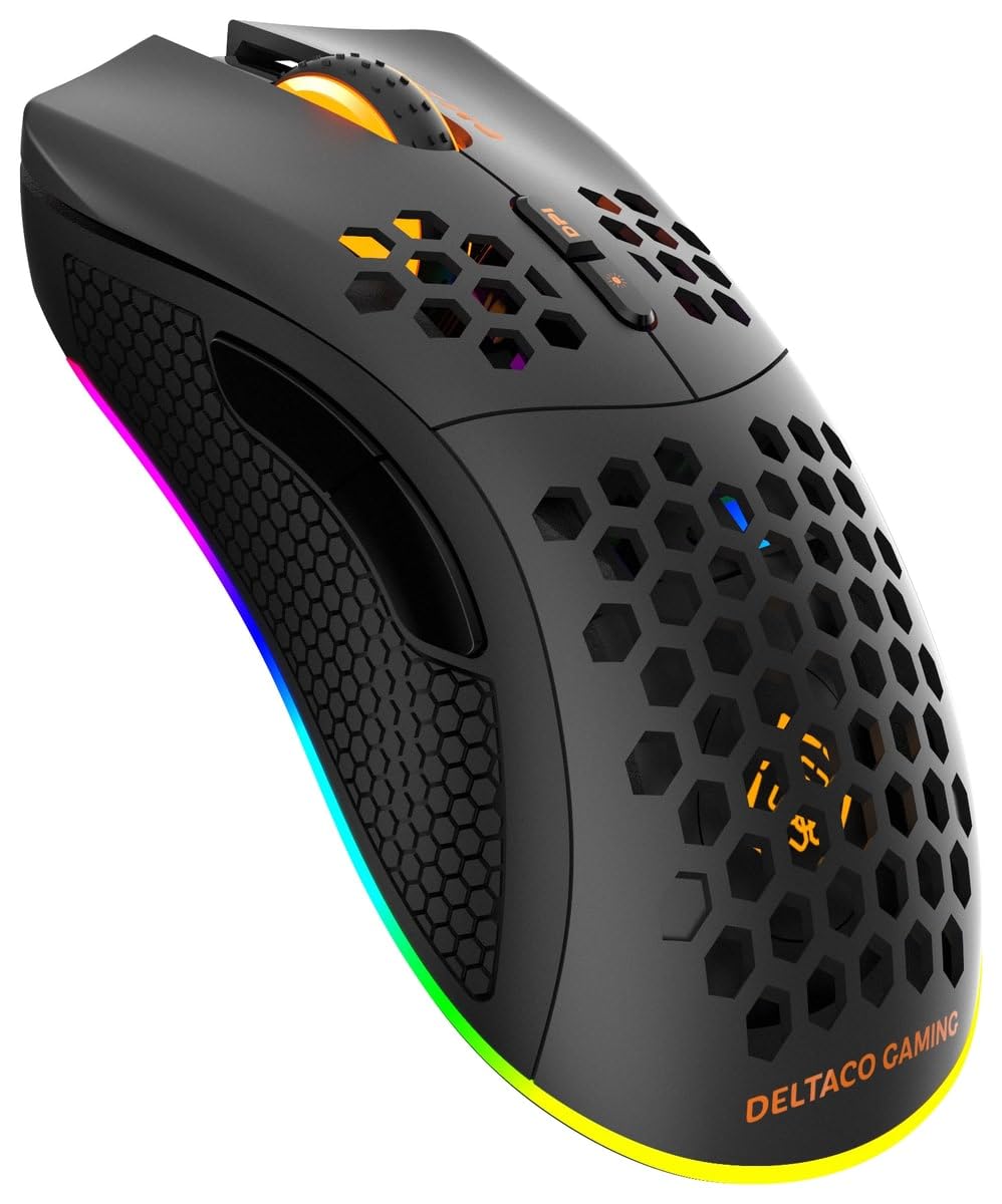 DELTACO GAMING DM220 mysz gamingowa radiowa, optyczna, czarna, 7 przycisków, 4800 DPI, możliwość ponownego ładowania