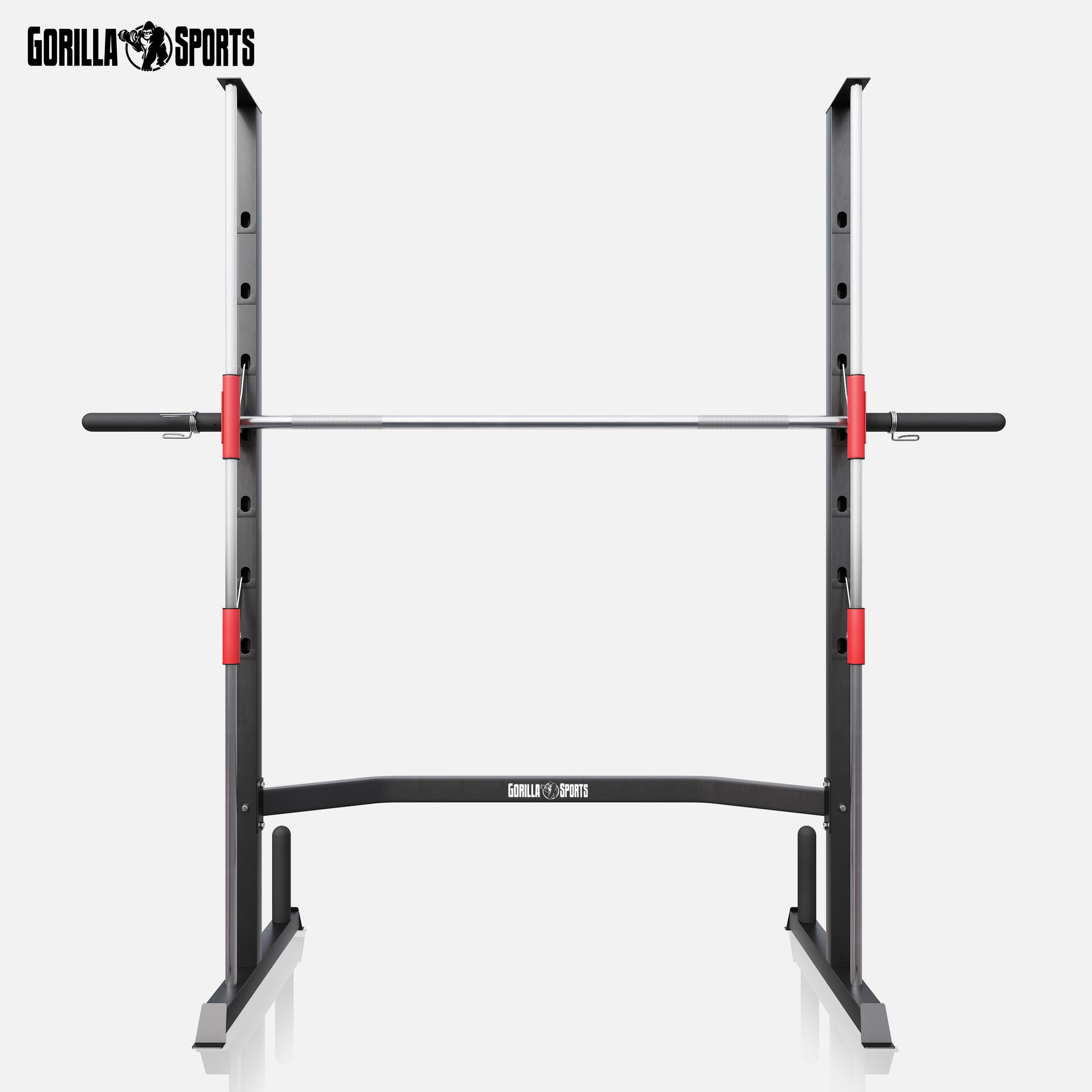 Gorilla Sports® Power Rack - con Bilanciere 25mm, Adattatore da 50mm, Supporto Dischi Pesi, Max. 300 kg, Acciaio - Power Tower, Half Rack, Gabbia Squat, Allenamento, Palestra, Casa, Fitness