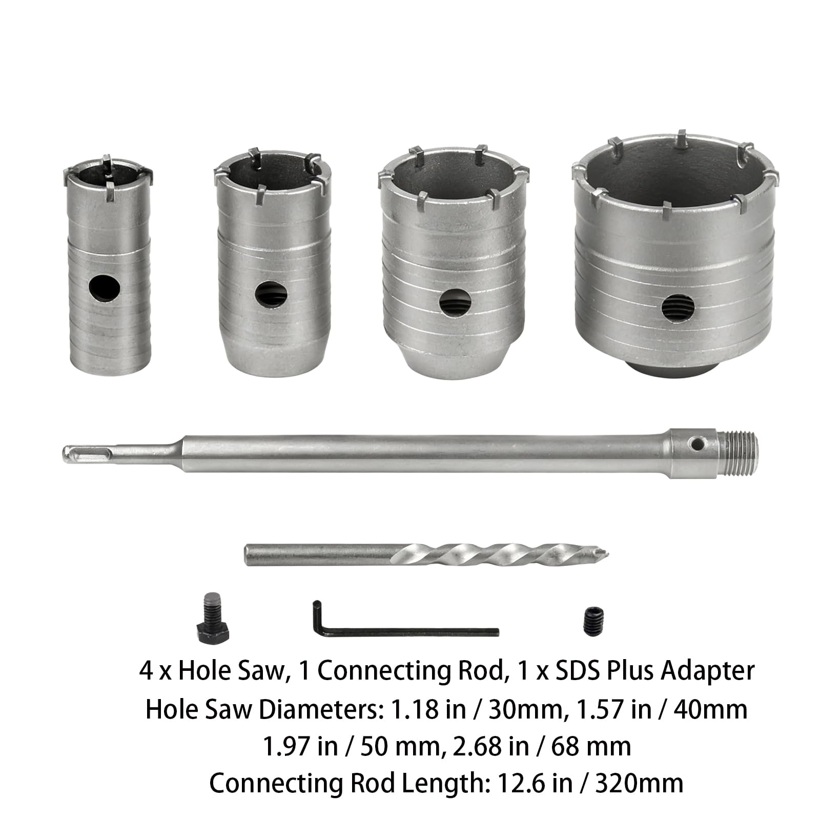 6‑tlg Beton-Kernbohrer-Set, inklusive Lochsägen 1,18–2,68 Zoll, 12,6 Zoll Verlängerungsstange, SDS-Plus-Adapter, stabile Hohlbohrer aus Legierung für Mauerwerk, Ziegel, Zement, Stein und Fliesen