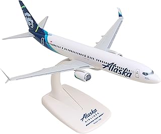 SkyMarks Alaska Airlines Boeing 737-900 1:200 Scale Collectible Injection-Molded Plastic Airplane Model with Display Stand, Officially Licensed Model for Ages 14+