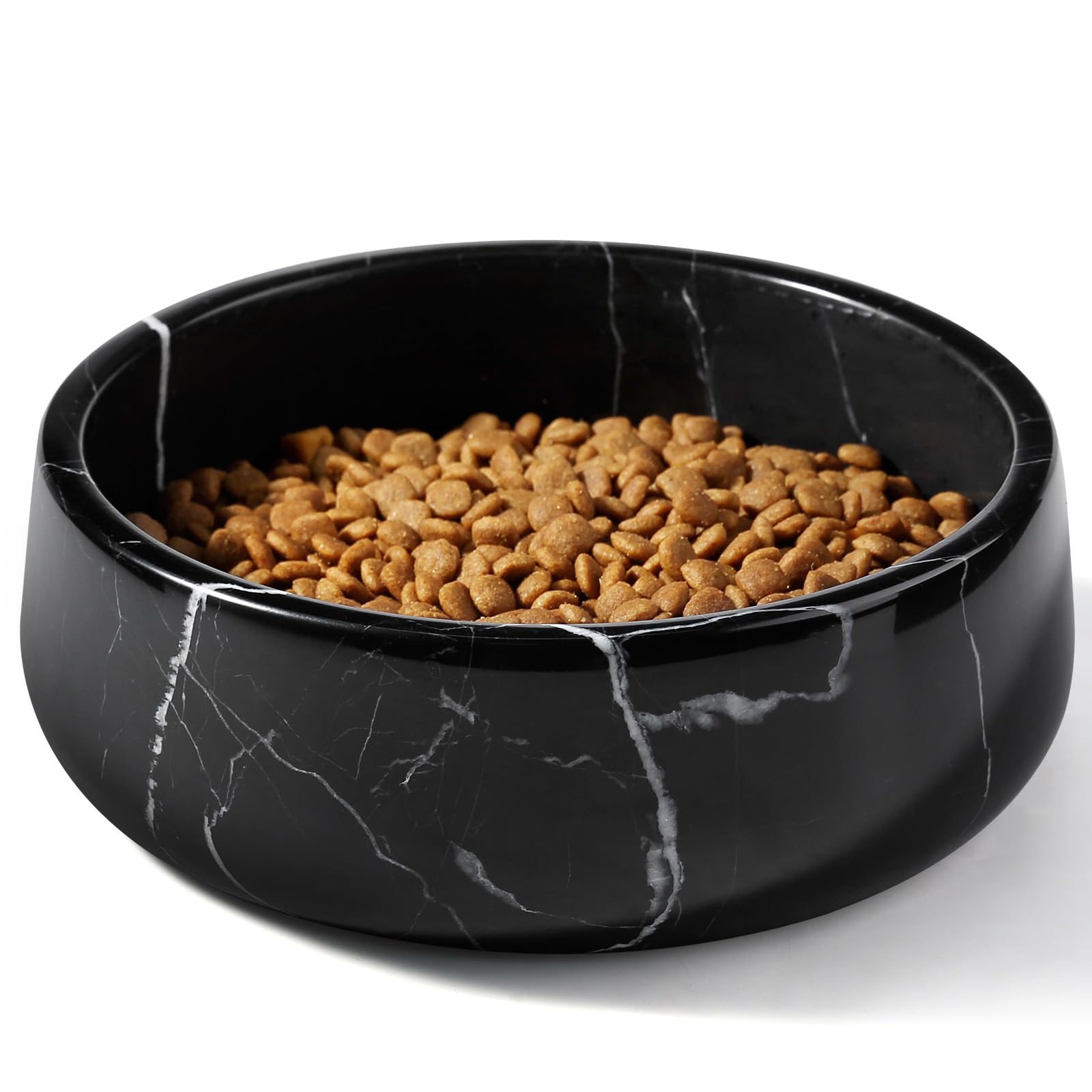 Karibiber Black Marble Dog Bowl, 3.5lbs Non Slip,Non Spill Heavy Dogs Food Bowl, Large Dog Dish, Weighted Food and Water Bowls for Medium Dogs, Natural Stone Pet Bowl, Easy to Clean, Holds 4.5 Cups