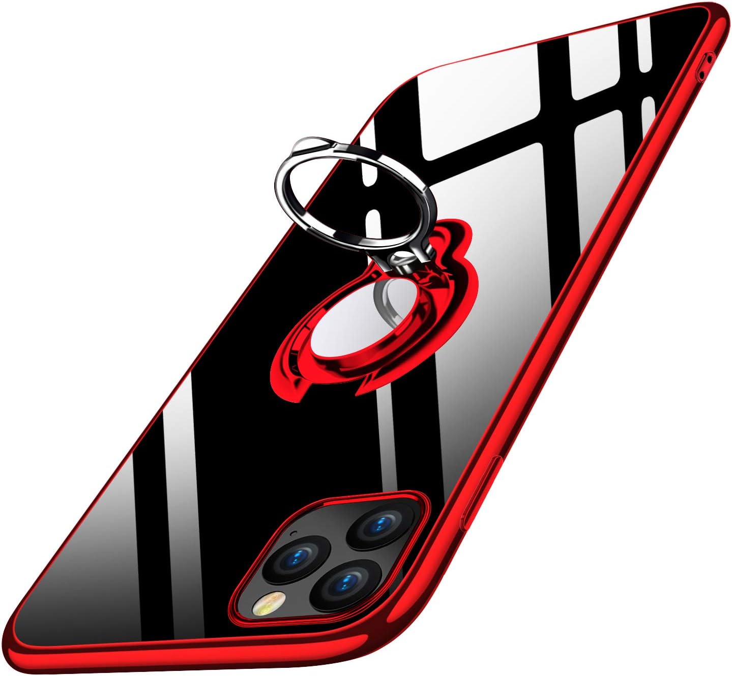 iPhone 11 Pro Case Clear with Design, Soft TPU Silicone Case with 360 Rotatable Ring Kickstand Magnetic Mental Car Mount Transparent Flexible Rubber Cover 5.8 inch Red