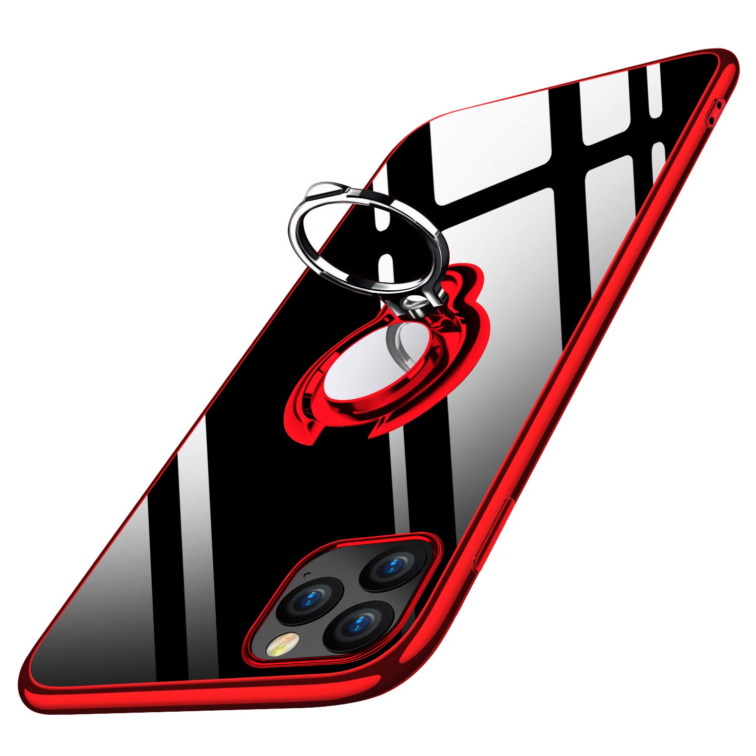 iPhone 11 Pro Case Clear with Design, Soft TPU Silicone Case with 360 Rotatable Ring Kickstand Magnetic Mental Car Mount Transparent Flexible Rubber Cover 5.8 inch Red