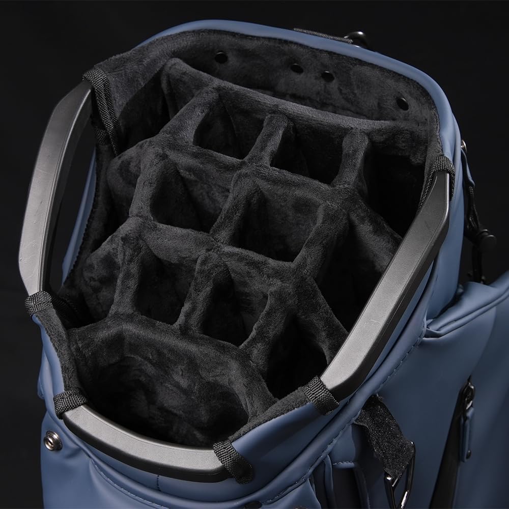 Factory Custom Embroidery Personalized Name Logo 15 Pocket Golf Cart Bag Smooth Matte PU Leather Waterproof 14 Way Full Length Velvet Divider Black Gray Blue Golf Bags for Men