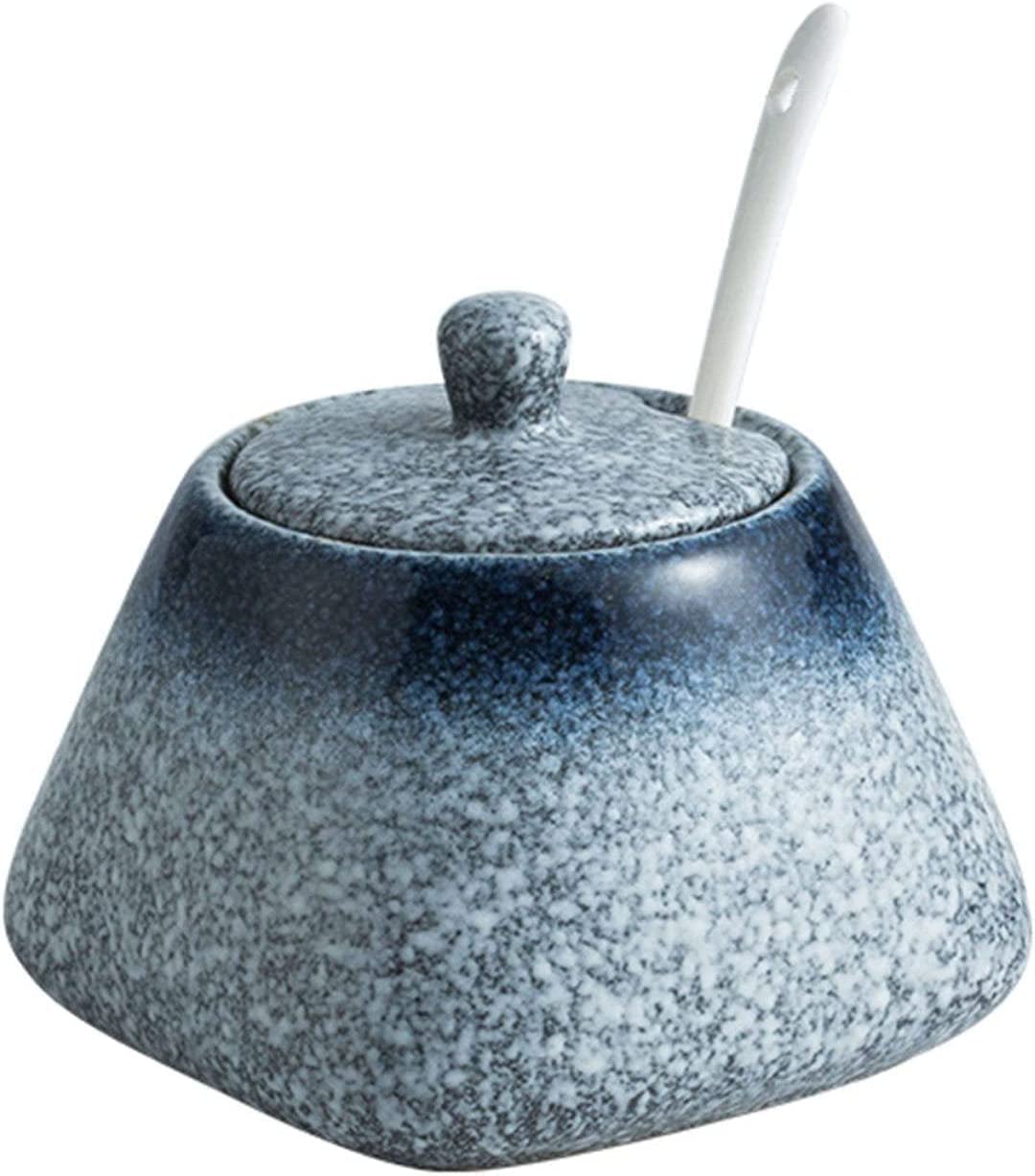 Sucrier En Céramique Avec Couvercle Et Cuillère - Pot à Sucre, Miel, épices, Style Japonais, Porcelaine, 10 Cm