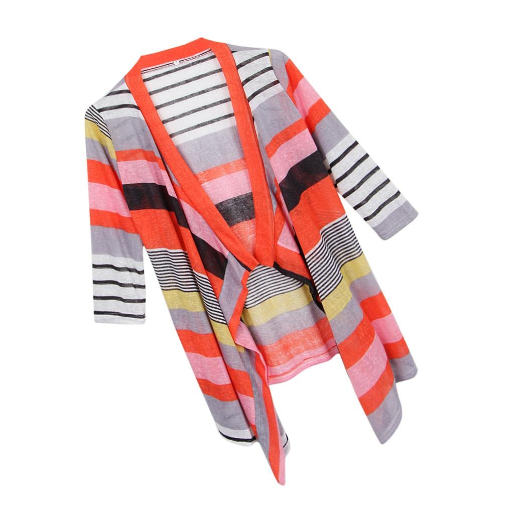 HEAVENGLOW Women's 3/4 Sleeve Irregular Stripe Open Front Shawl Kimono Cardigan Red XL |1 Piece of Cardigan| Sweaters| Sweaters| Womens Clothing |Clothing Shoes & Accessories-image-39