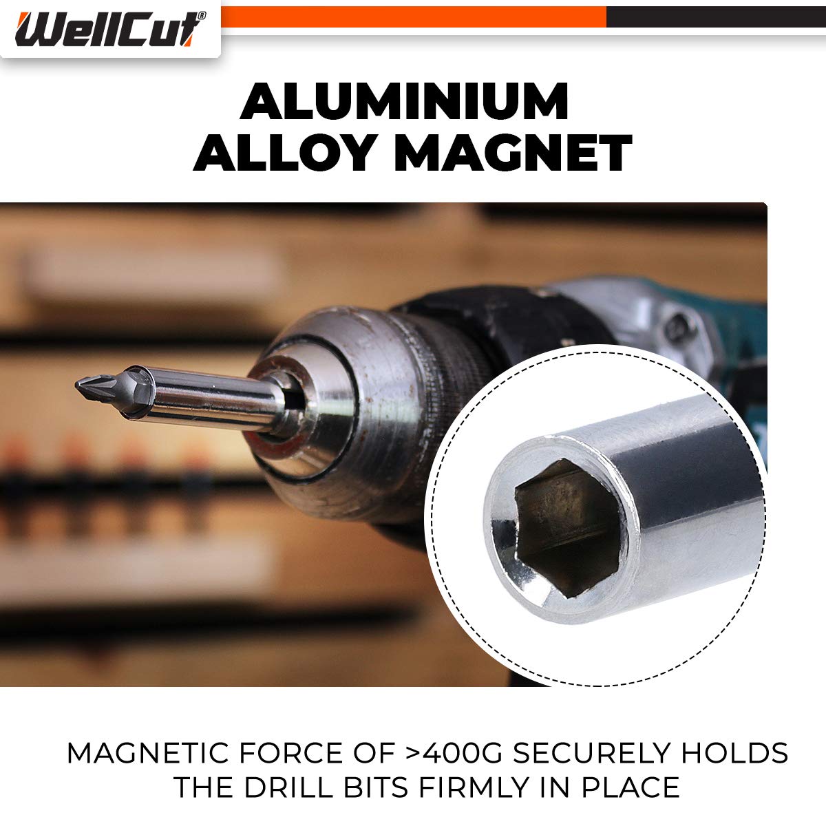 Wellcut - Set di 62 punte per trapano e cacciavite in acciaio HSS, con supporto magnetico