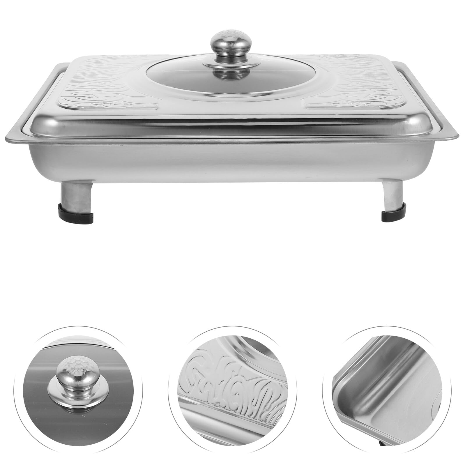 Plateau de Buffet Rectangulaire en Acier Inoxydable 40x30 Cm avec Couvercle, Plateau Chauffe-plats Réfrigéré, pour Buffet, Traiteur et Service en Restauration