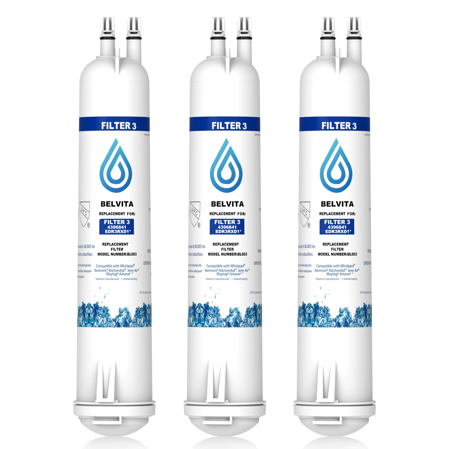 Water Filter Compatible with EDR3RXD1, 4396841, 4396710, Filter 3, 46-9083,46-9030, 9030, 9083 Refrigerator Water Filter (3 Pack)