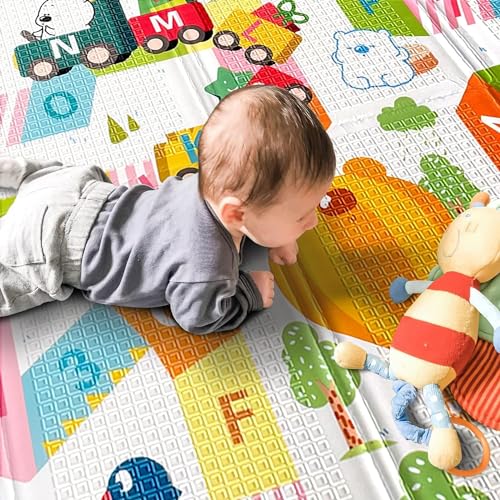 Tarkan Extra Large Reversible Baby Play Mat, BPA Free Learning & Crawling Foldable Foam Mat (6.5x5 ft, 0.6cm Thickness) Alphanumeric-Giraffe (Image - 4)