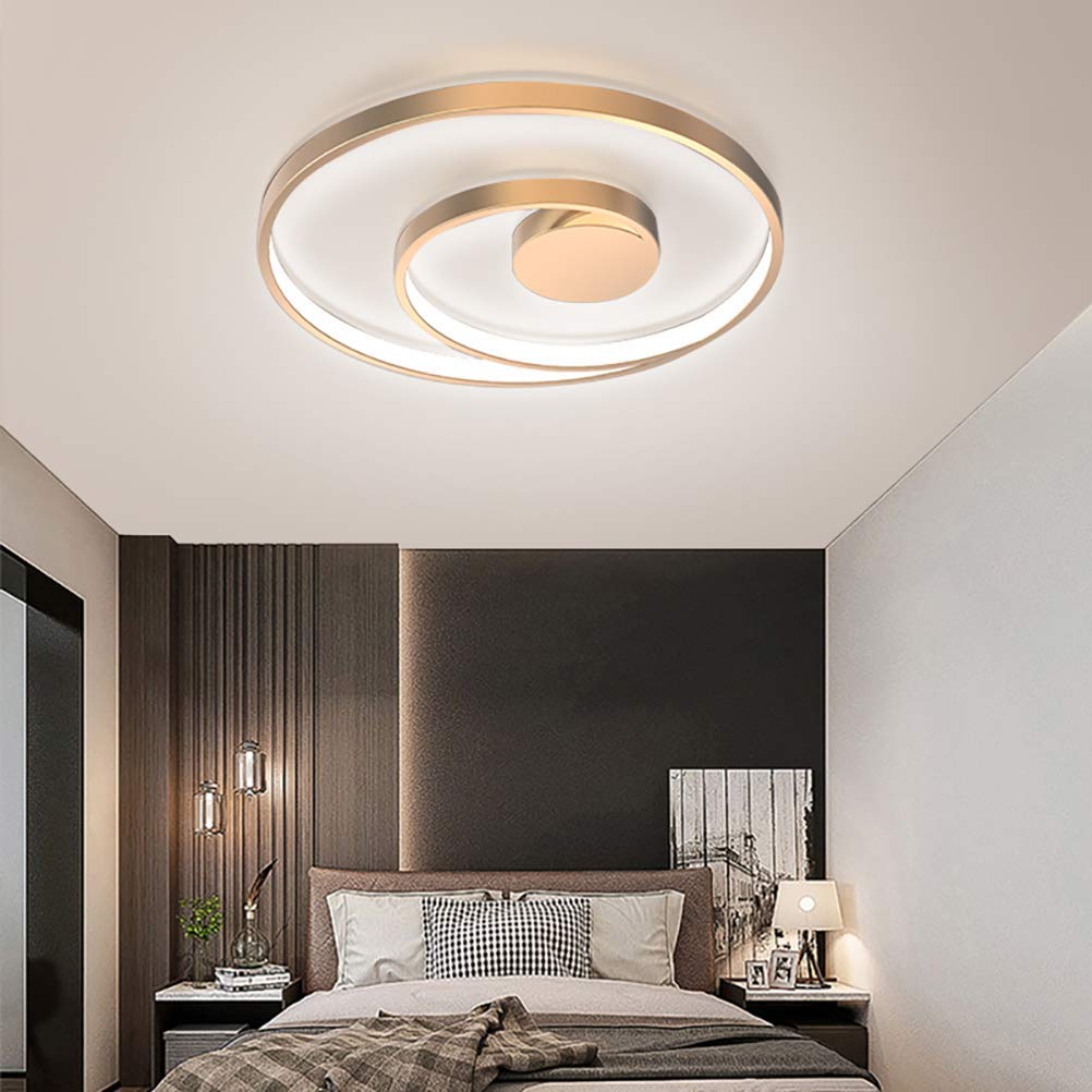 LED Spiral Ring Ceiling Light Living Room Lamp,20W Dimmable Metal Ceiling Lamp,Acrylic Shade,Bedroom Ceiling,40cm Gold