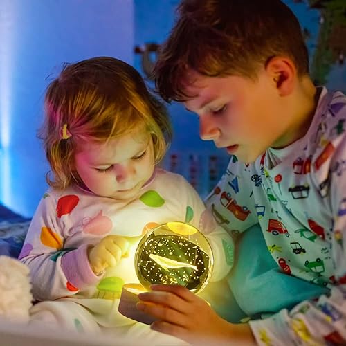 Miniatura 3 de Bola de cristal del sistema solar 3D con base de madera LED, alimentada por USB, luz blanca cálida 3D, bola de cristal de galaxia, luz nocturna