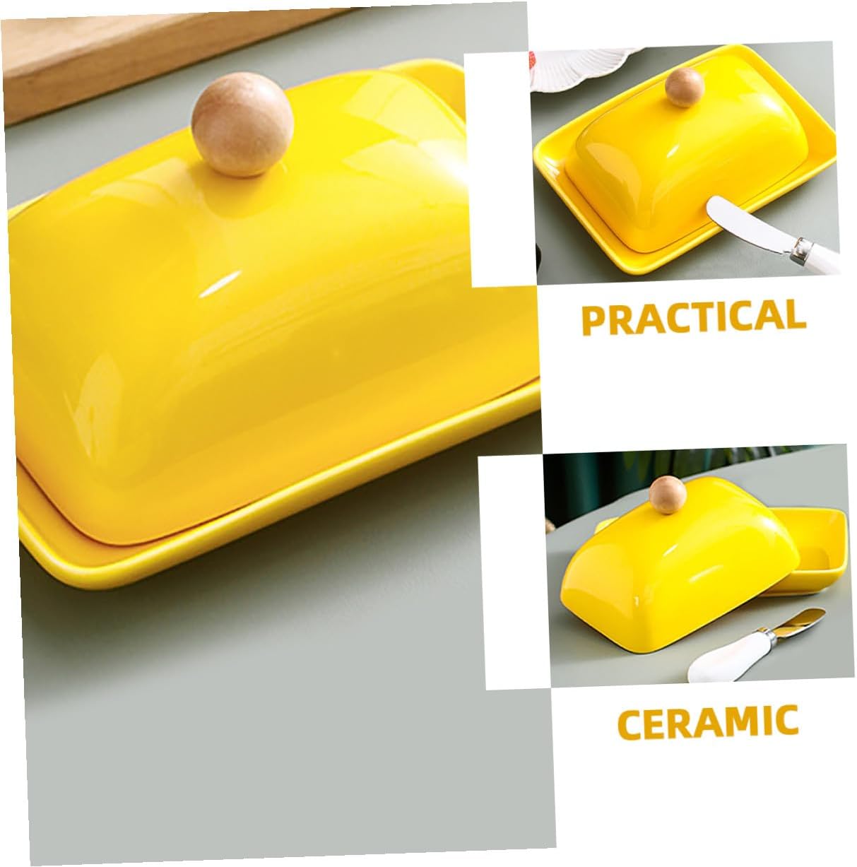 Unomor Ceramic Butter Dish with Lid and Knife Holder for Kitchen Countertop Butter Box Reusable Safe for Home Party Restaurant Use