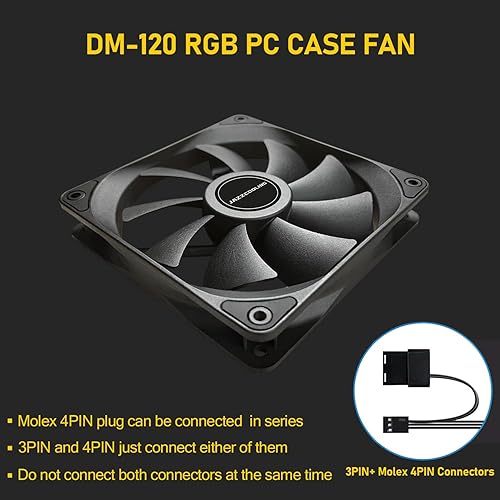 Miniatura 6 de Ventilador de carcasa de 4.724 in, paquete de 3 ventiladores de PC, ventiladores de carcasa de PC de alto rendimiento DM-120, ventilador de 4.724 in