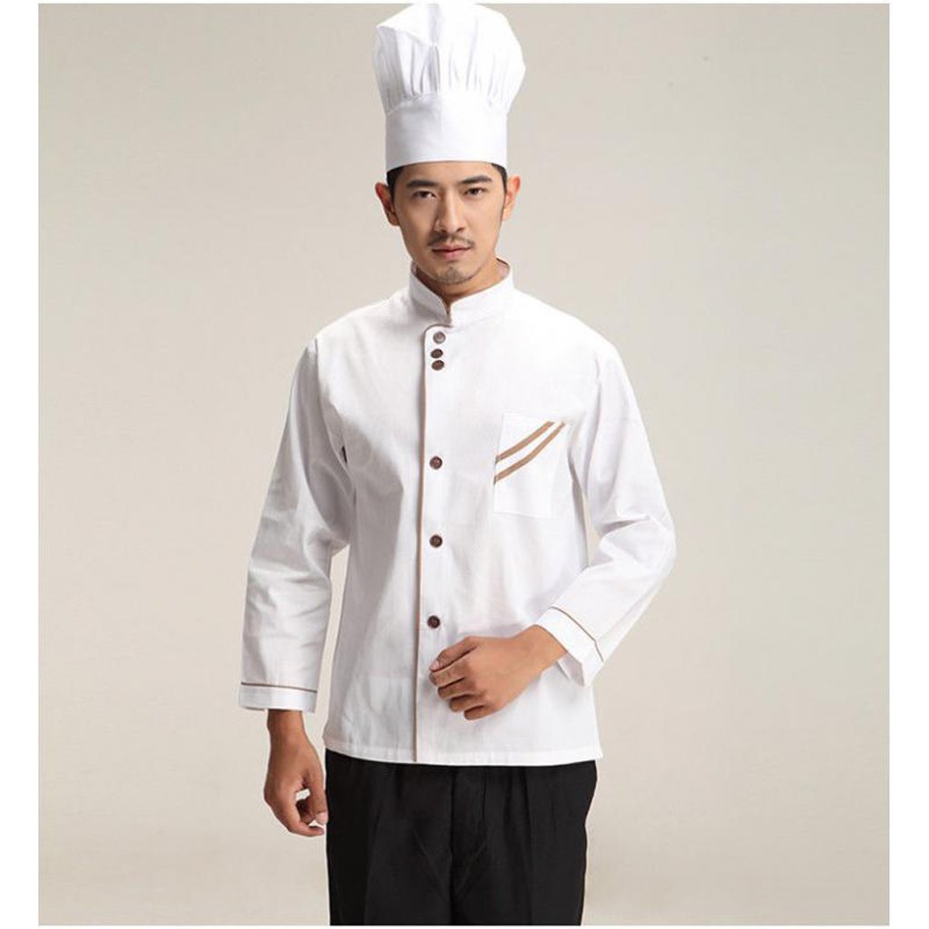 ATORSE™ Men Fashionable Hotel Restaurant Kitchen Chef Uniform Wear Clothing Jacket Coat Long Sleeves White Size M