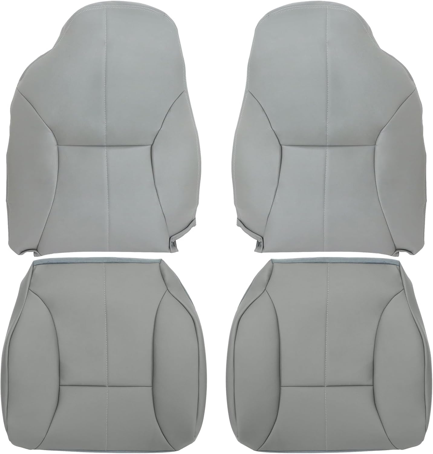 SecosAutoparts Driver & Passenger Bottom & Top Lean Back Replacement Leather Seat Covers Gray Compatible with Dodge Ram 1500 2500 3500 1998 1999 2000 2001 2002