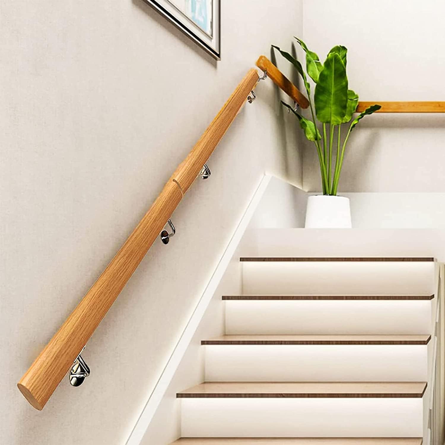 FKXSXAZ Wooden Handrail, 50-150cm/1.6-5ft Stair Railing, Home Indoor Wall Mount Banister,safety Non-slip Grab Bar Support for Elderly Children(Size:70cm/2.3ft)
