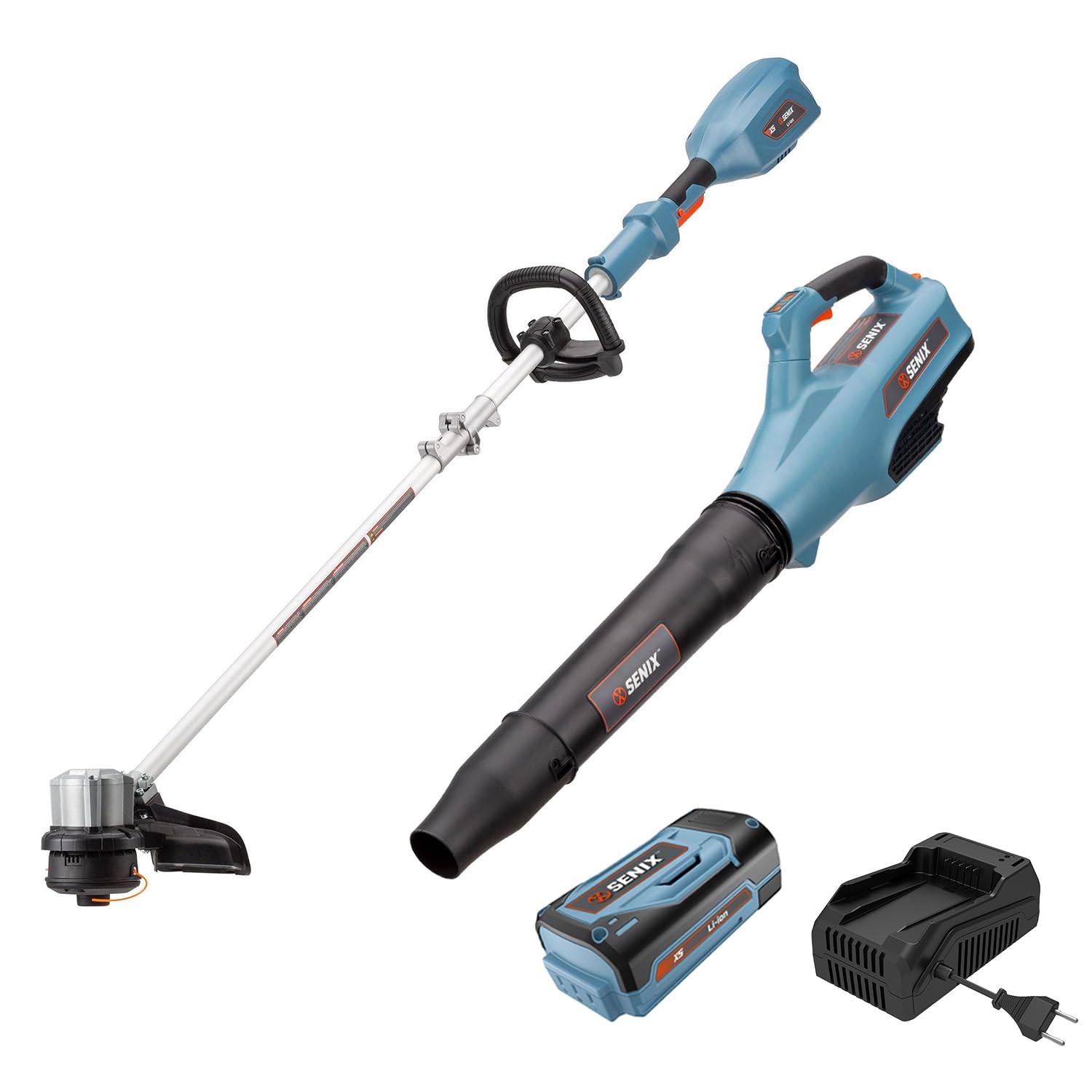 SENIX X5 58V MAX* 2-Piece Cordless Yard Tool Combo Kit with 11“/13" Brushless String Trimmer Weed Wacker,520CFM 3-Speed Leaf Blower,Includes 2.5Ah Battery & Charger (S5K2B1-01)