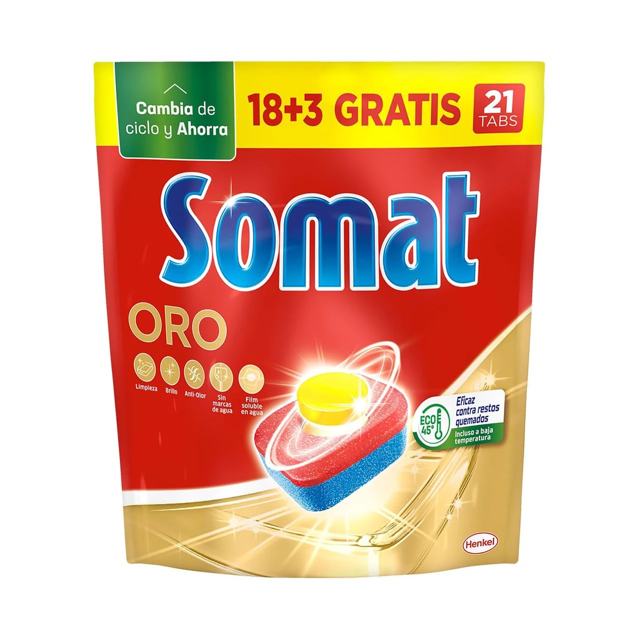 Pastiglie per detersivo per piatti, oro 18 + 5 pezzi, 441,6 g, confezione da 6