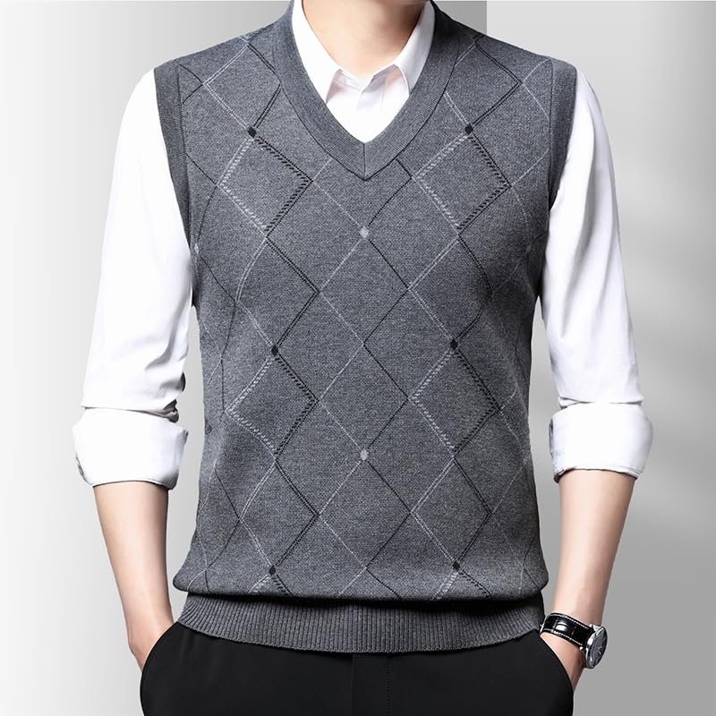 Men'S Knit Vest,Autumn Winter Sleeveless Waistcoat,Business Casual V-Neck Sweater3