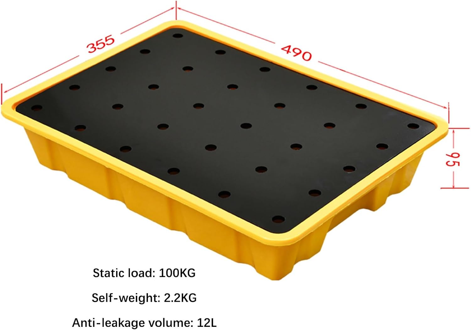 Stackable Modular Spill Tray, Oil Spill Containment Platform, Spill-Proof Polyethylene Pallet with Flat Top Grating for Warehouse & Factory Storage Solutions